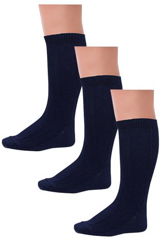 Navy Patterned Knee High Socks Three Pack (Older Girls)